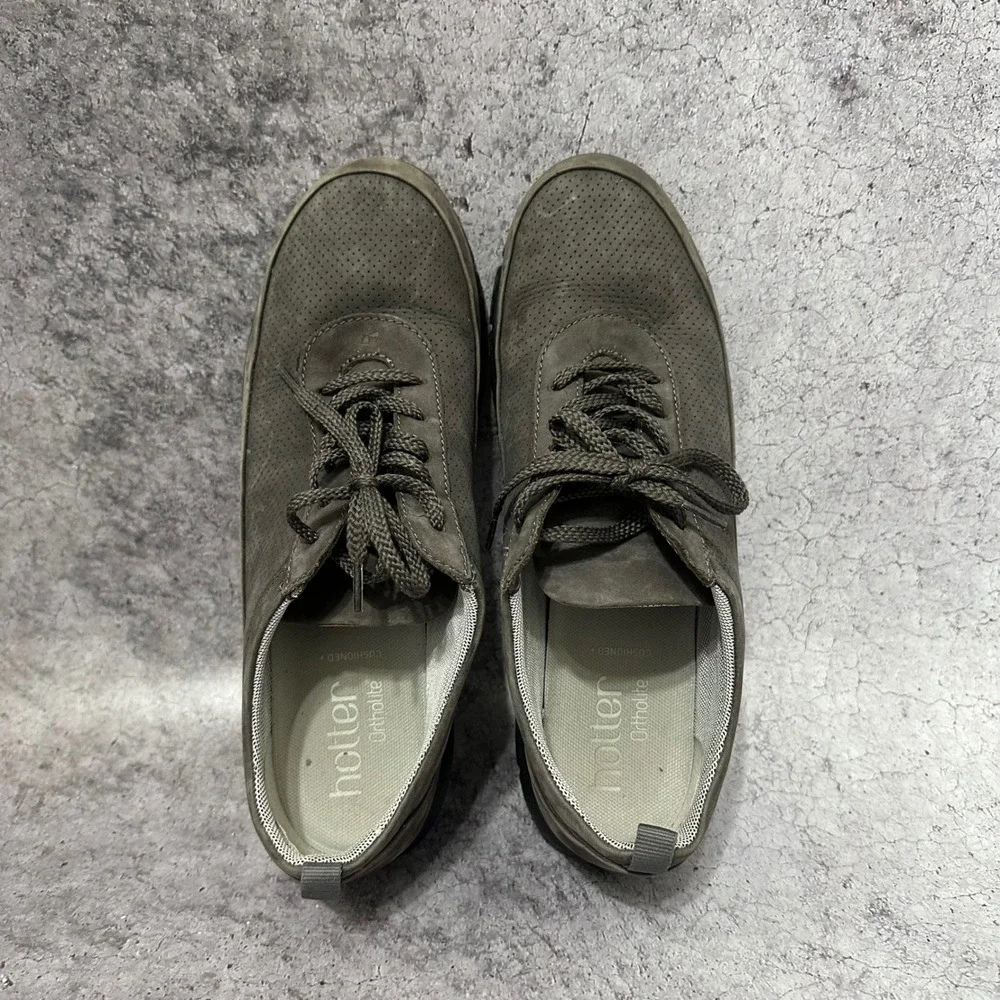 Hotter Gravity II Sneakers Womens 10 Grey Perforated Suede Comfort Walking Shoes